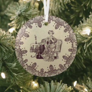 Lady drinks tea  glass tree decoration
