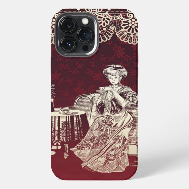 lady drinks tea iPhone case (Back)