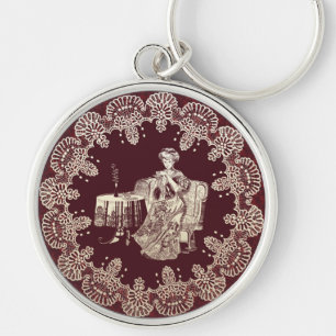 lady drinks tea key ring