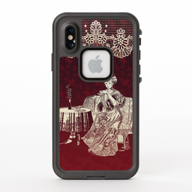 lady drinks tea LifeProof iPhone case (Back)