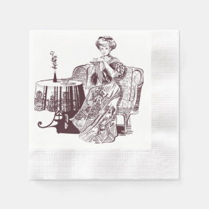 lady drinks tea napkin