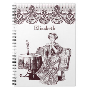 lady drinks tea notebook