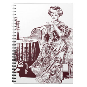 lady drinks tea notebook