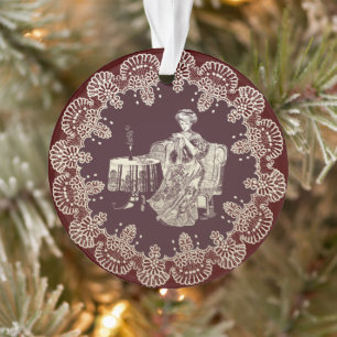 lady drinks tea ornament