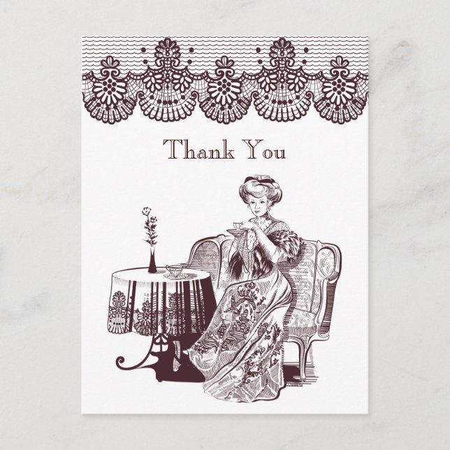 lady drinks tea postcard (Front)