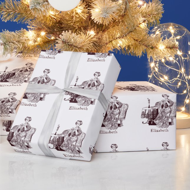 lady drinks tea wrapping paper (Holidays)