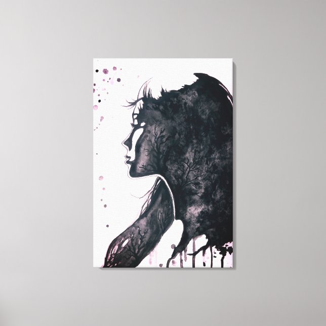 Lady Emotion Watercolor Painting Art Canvas Print (Front)