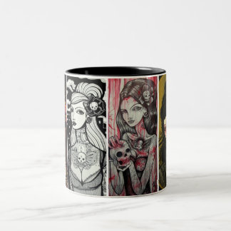 lady faces Two-Tone coffee mug