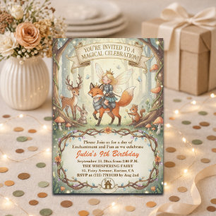 Lady Fairy Whimsical Forest 9th Birthday Party Invitation
