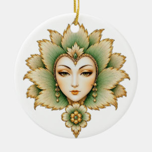 Lady Flower Emerald & Gold Earrings   Persian Lotu Ceramic Tree Decoration