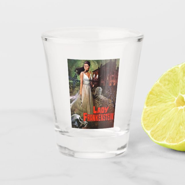 Lady Frankenstein shot glass (Front)