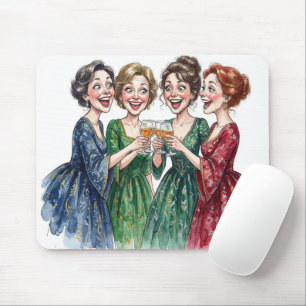 Lady Friends Toasting With Wine Glasses Mouse Pad