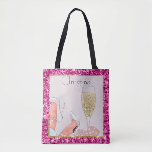 Lady Gambler Pink Glitter Dice & Diamonds Tote Bag