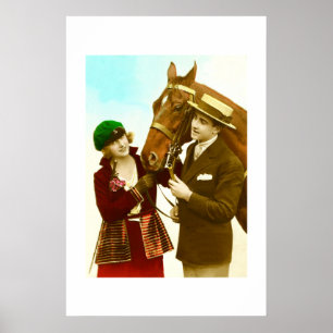 Lady, gent and horse vintage poster