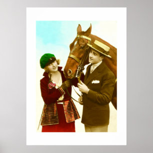 Lady, gent and horse vintage poster