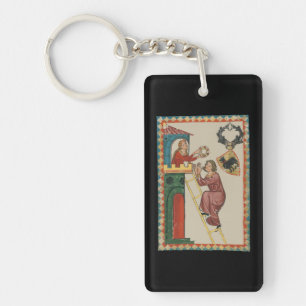 Lady Giving Gift to Suitor, 14th Century Key Ring