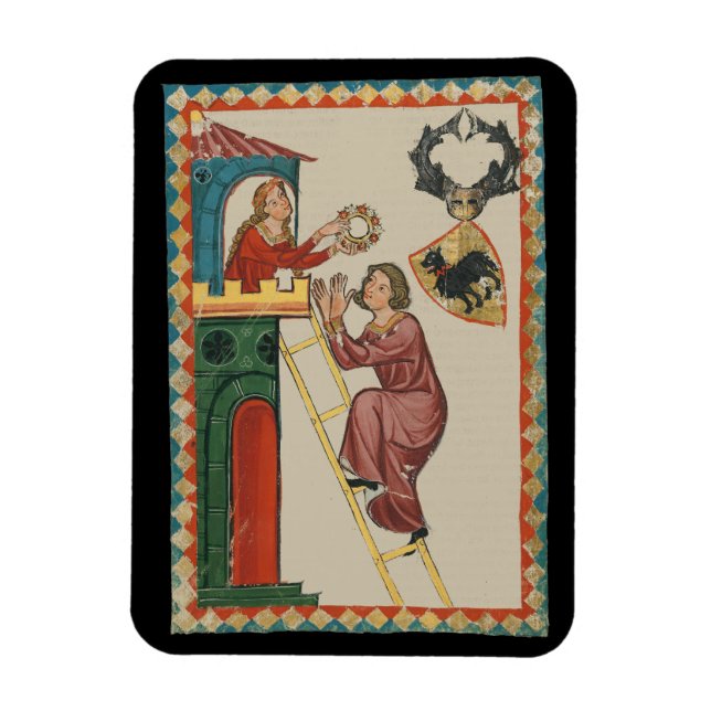Lady Giving Gift to Suitor, 14th Century Magnet (Vertical)