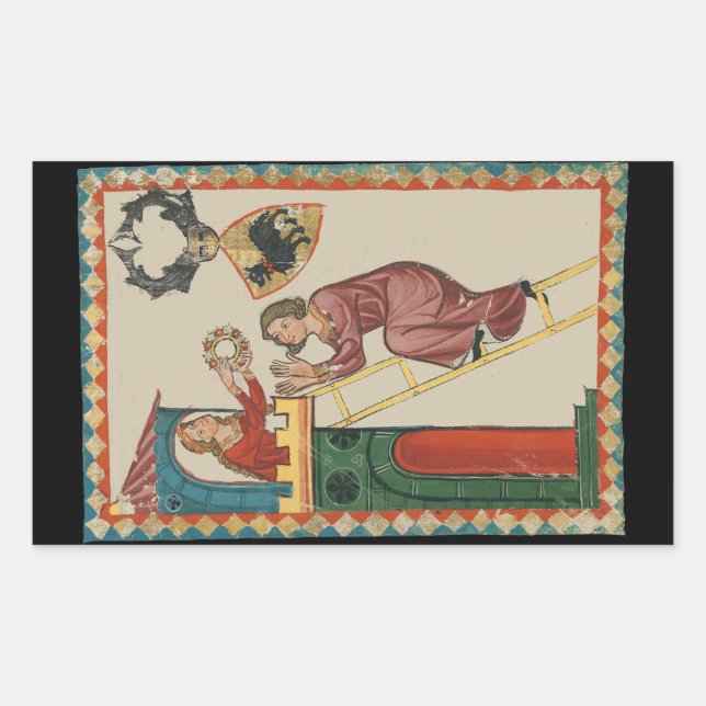 Lady Giving Gift to Suitor, 14th Century Rectangular Sticker (Front)