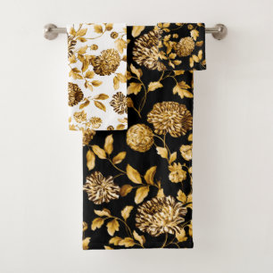 Lady Gold Modern Vintage Botanical Floral Toile Bath Towel Set