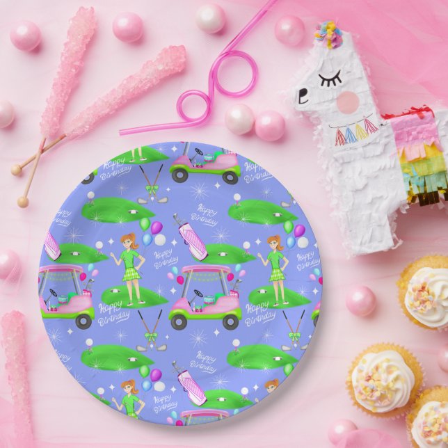 Lady Golf Themed Happy Birthday  Paper Plate (Party)