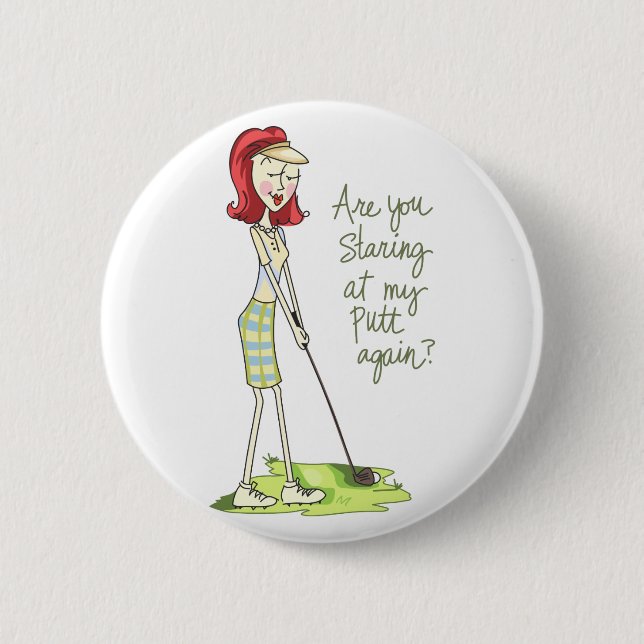 Lady Golfer 6 Cm Round Badge (Front)
