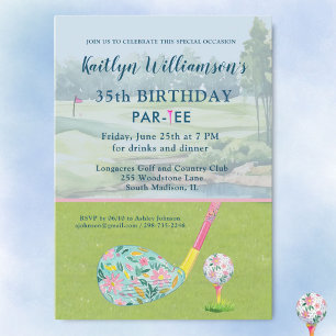 Lady Golfer Custom 35th Birthday Party Invitation