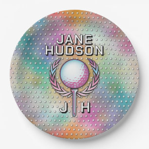 Lady Golfer Custom Monogram Colour Design Paper Plate