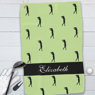 Lady Golfer Customised Name Pattern Trendy Green Golf Towel
