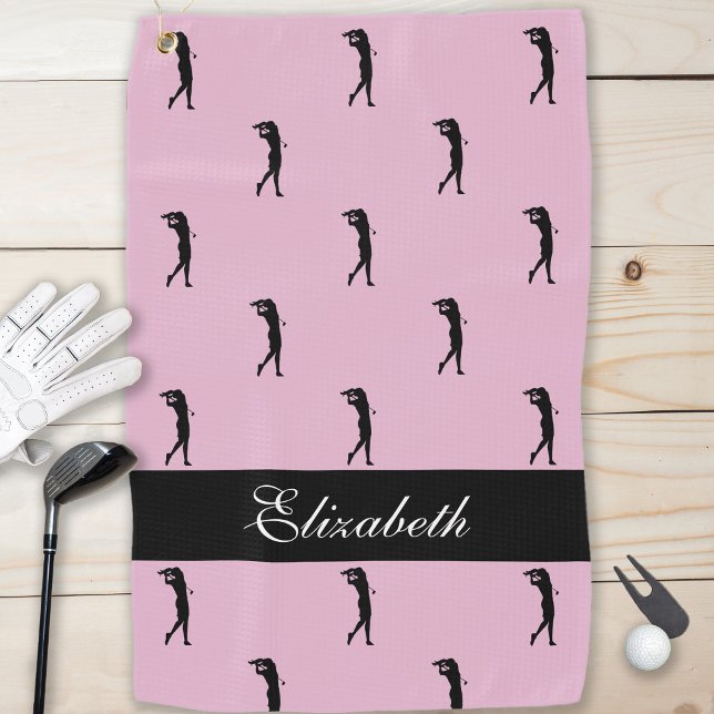Lady Golfer Elegant Name Fun Golf Lover Pro Pink Golf Towel (Creator Uploaded)