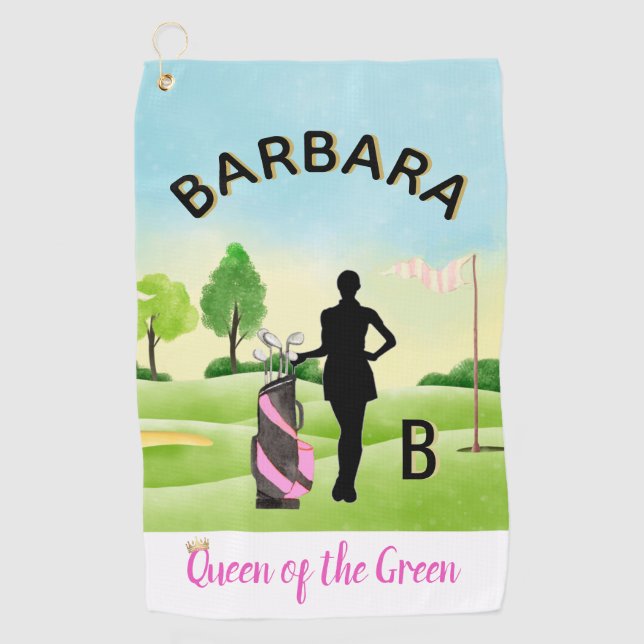 Lady Golfer Golf Course Custom Name 3-D Monogram   Towel (Front)