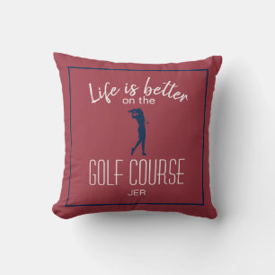 Lady Golfer Golf Course Quote Monogrammed Red Blue Cushion
