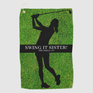 Lady Golfer Golf Green Silhouette Monogram Golf Towel