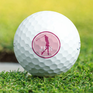 Lady Golfer Modern Sports Monogram Golf Chic Pink Balls