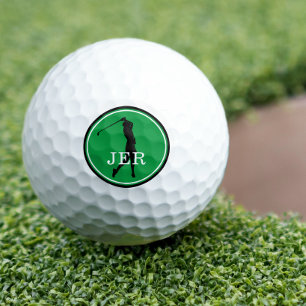 Lady Golfer Modern Sports Monogram Green Black  Go Golf Balls
