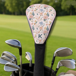 Lady Golfer Pink Floral Pattern Monogram  Golf Head Cover