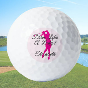 Lady Golfer Pink Girly Feminine Custom Name Ladies Golf Balls
