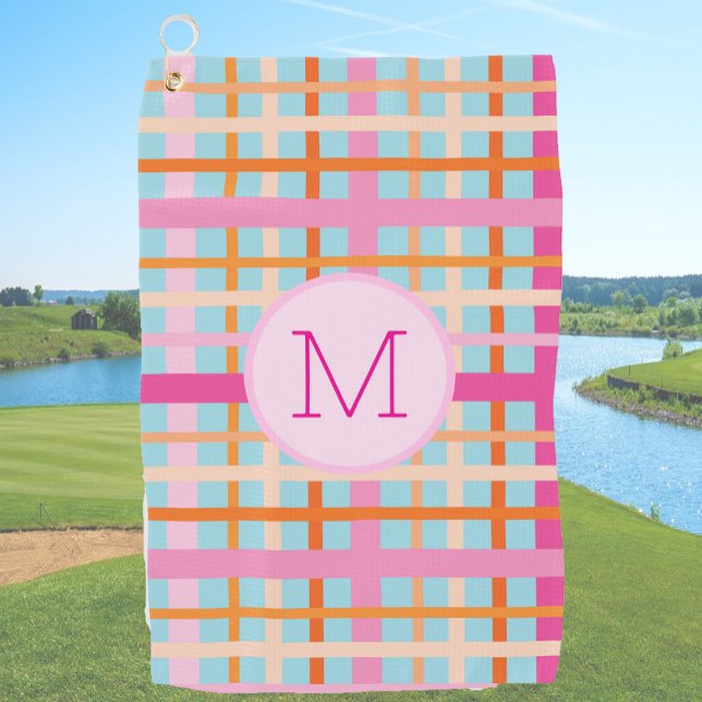 Lady Golfer Pink sage plaid Preppy Custom Ladies Golf Towel (Creator Uploaded)