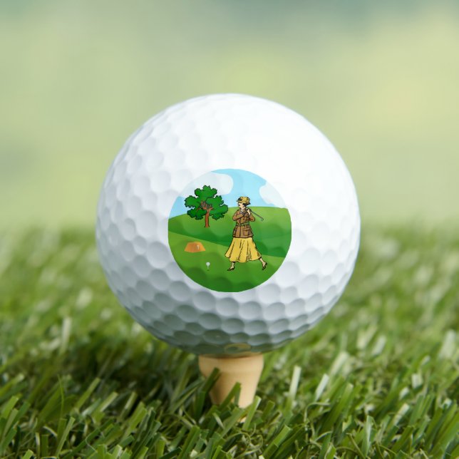 Lady Golfer Preparing to Tee Off Golf Balls (Insitu Tee)