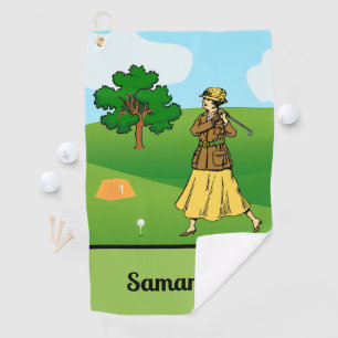 Lady Golfer Preparing to Tee Off Golf Towel