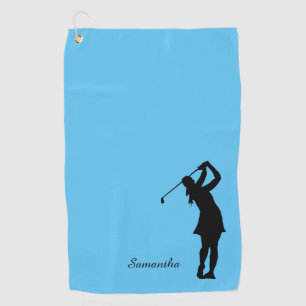 Lady Golfer Silhouette Black Blue Monogram Golf Towel