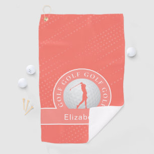 Lady Golfer Silhouette Golf Sports Pattern Coral G Towel