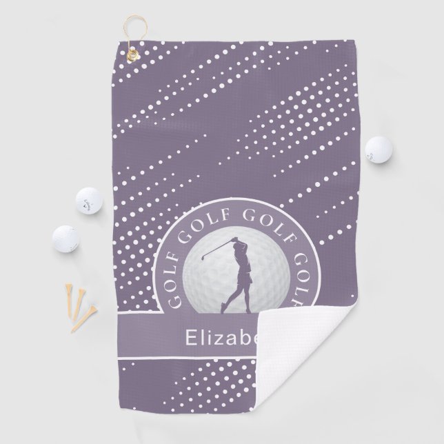 Lady Golfer Silhouette Golf Sports Pattern Purple  Golf Towel (InSitu)