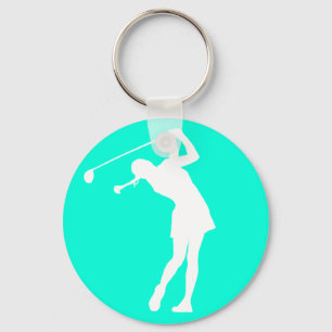 Lady Golfer Silhouette Keychain Turquoise