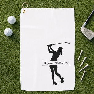 Lady Golfer Silhouette Monogram Name City Golf Towel