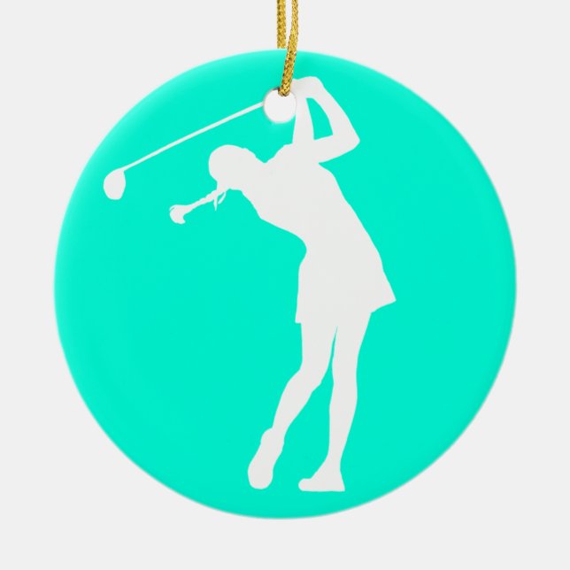 Lady Golfer Silhouette Ornament Turquoise (Front)