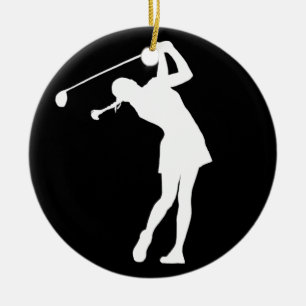 Lady Golfer Silhouette Ornament w/Name Black