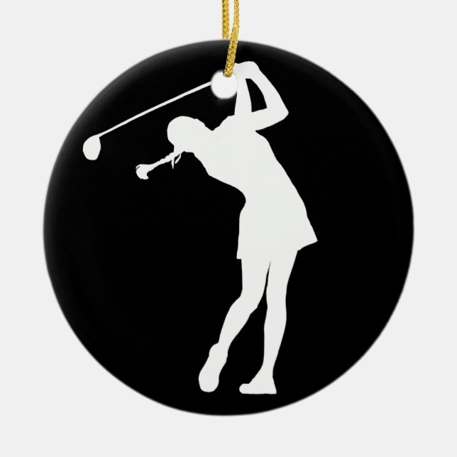 Lady Golfer Silhouette Ornament w/Name Black (Front)