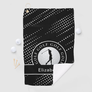 Lady Golfer Silhouette Sports Pattern Black White Golf Towel