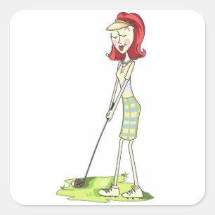 Lady Golfer Square Sticker