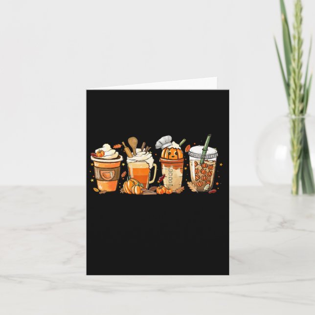 Lady Happy Fall Coffee Pumpkin Latte Thanksgiving  Card (Front)